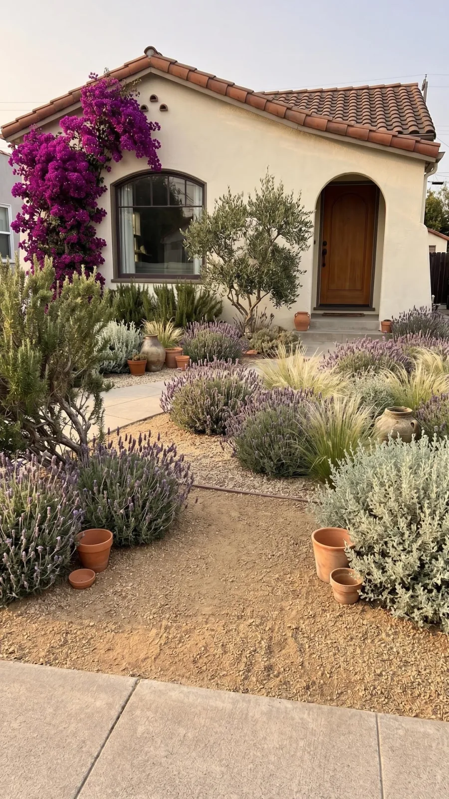 Mediterranean garden direction created from the same front yard photo