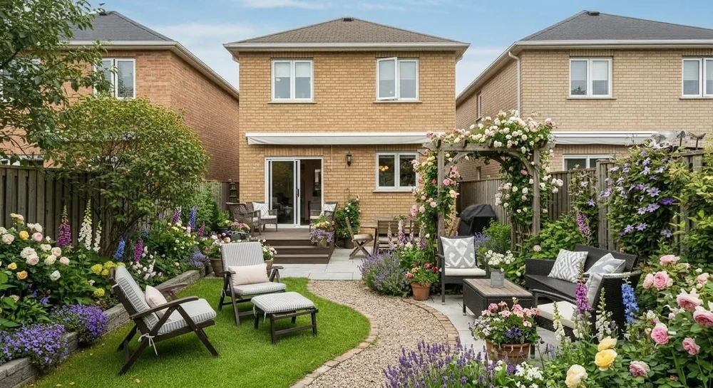 Cottage-style backyard shown as an official Gardenly result