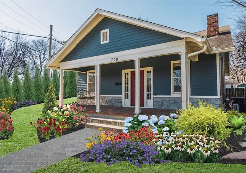 Front-yard planting visualization shown as an official iScape example
