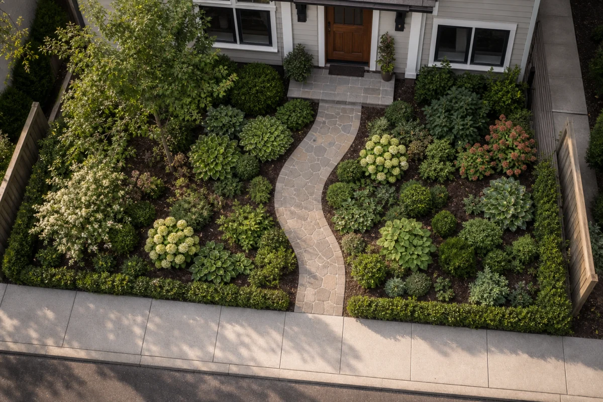 Elevated garden plan showing a path through a garden