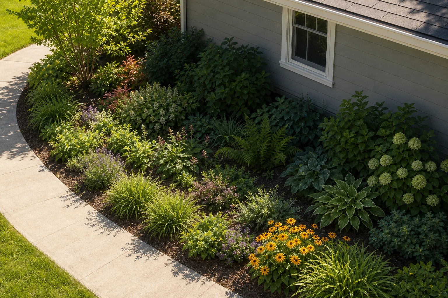 Foundation bed with a bright outer edge, mixed-light middle, and shaded wall pocket