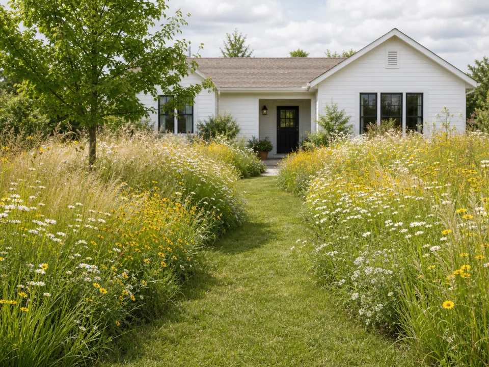 A loose narrow path flowing through broad planting drifts