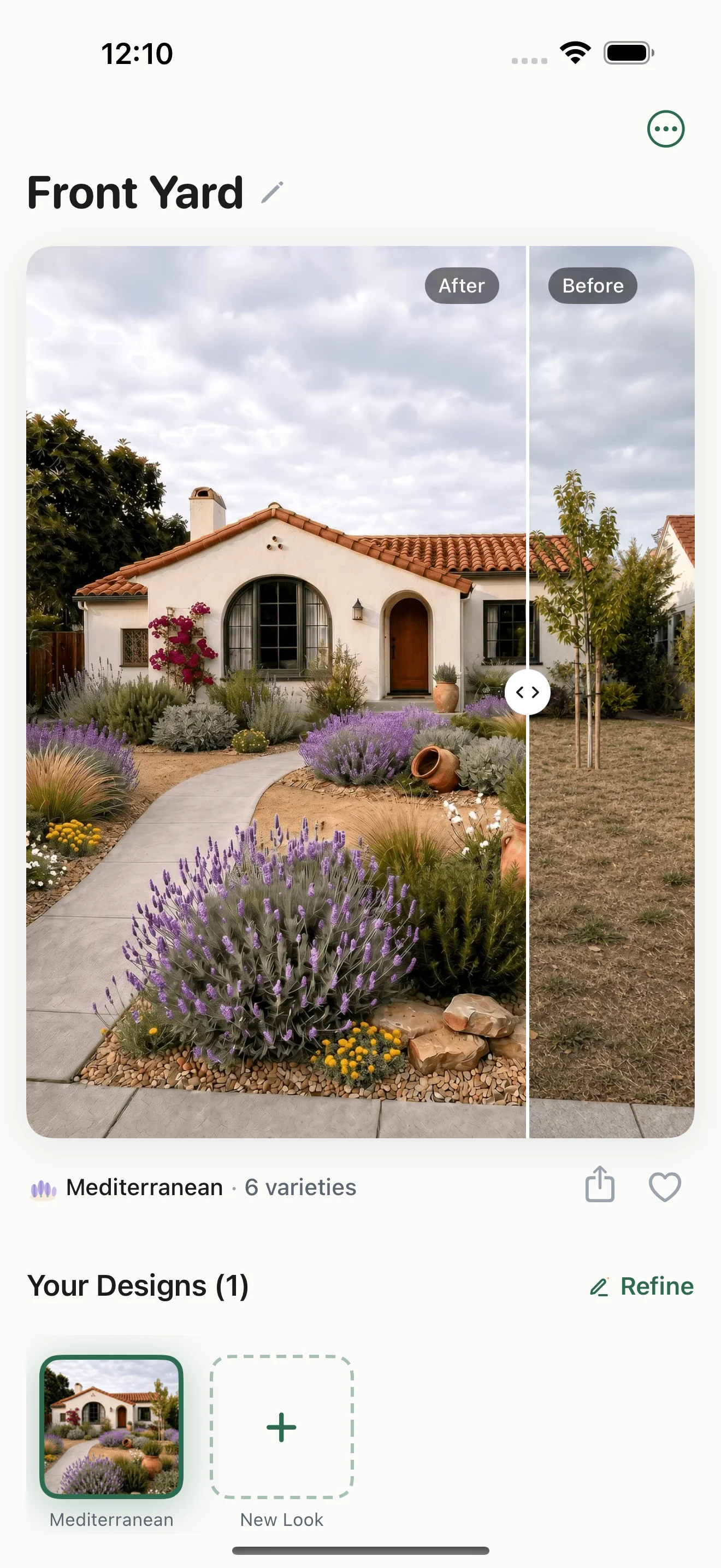 Gardenful showing a before-and-after Mediterranean garden direction on the same front-yard photo