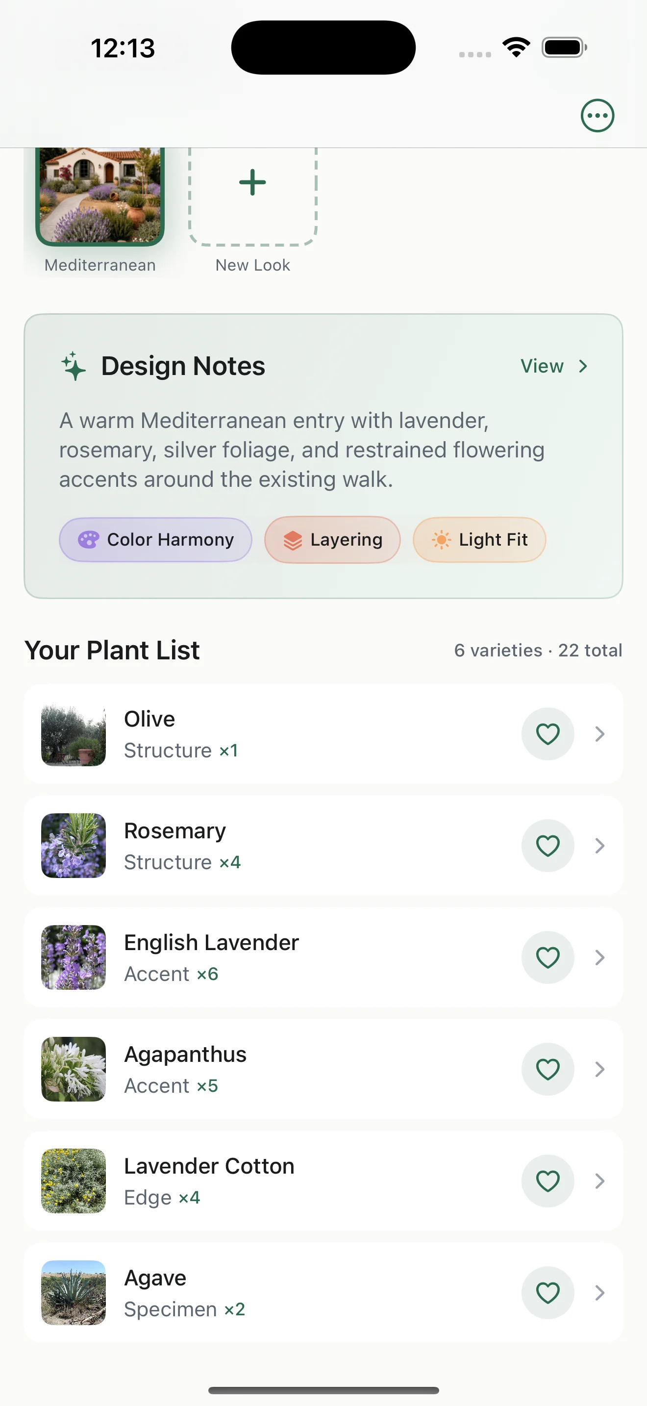 Gardenful plant list showing plant names, design roles, and suggested quantities for the yard visualization