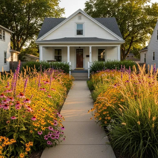 Wildflower meadow garden with native grasses and naturalistic planting