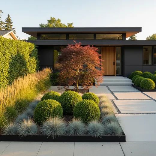 Modern landscape with geometric hardscaping